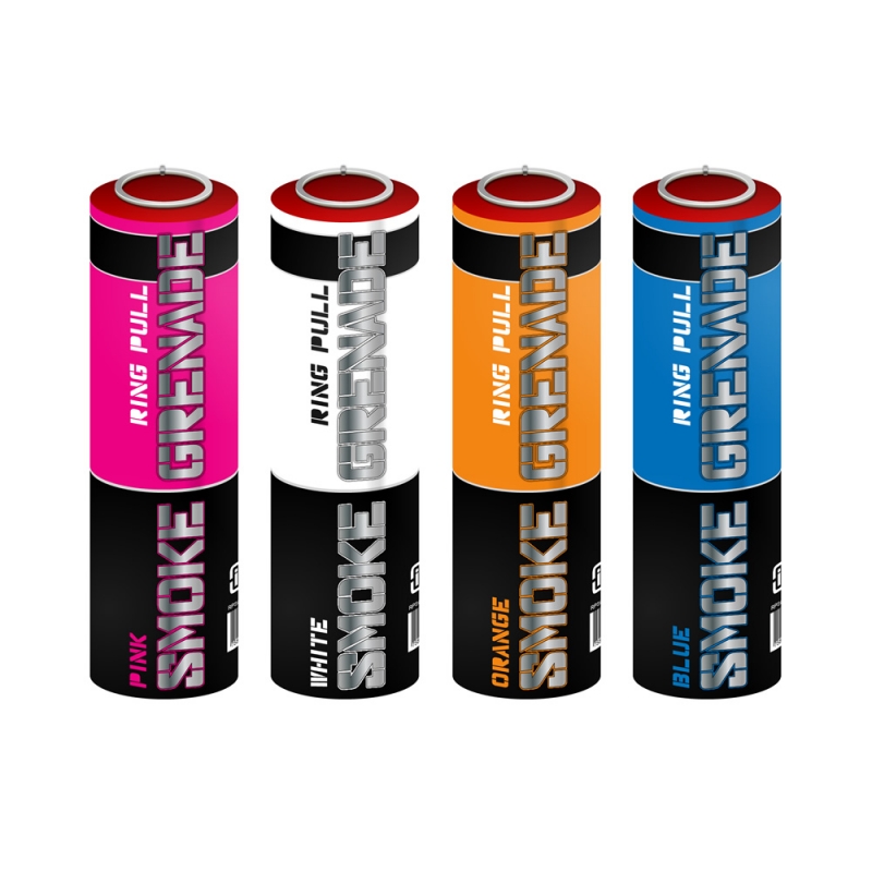 Ring Pull Coloured Smoke Grenades (75s), Pack of 4